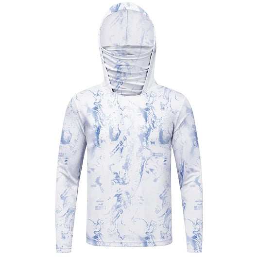 Ultra-thin Tshirts Summer Trendy Prints Lightweight UPF Sun Hoodie with Face Mask Shirt Long Sleeve Breathable UV Fishing Shirt