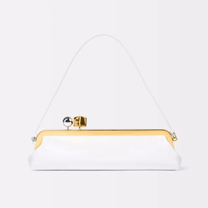 Long Clutch Bag with Removable Shoulder Strap, Women's Fashionable Baguette Bag, Luxury Designer Clip Handbag Purses for Ladies