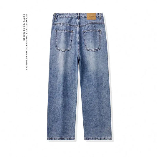 High Streets Spring Summer Men's Jeans American Retro Baggy Wide Leg Denim Pants Loose Solid Cotton Jeans Male Trendy Trousers