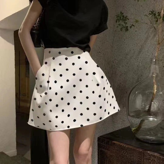 Victorian Sle Polka Dot Puffy Skirt High Waist Midi Skirts White Flower Bloom f-length Women's Faion Summer 2024