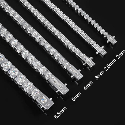 Bracelet tennis Moissanite 2mm en argent sterling 925 plaqué or blanc pour femme et homme, bijoux de fête étincelants