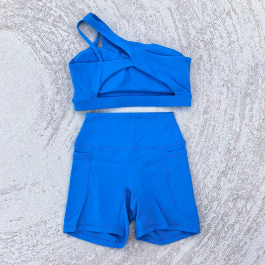 Women's 2 PCS Sports Yoga Set Sexy Sport Bra High Waist Sports Pocket Shorts Gym Fitness Sleeveless Workout Suit Sporstwear