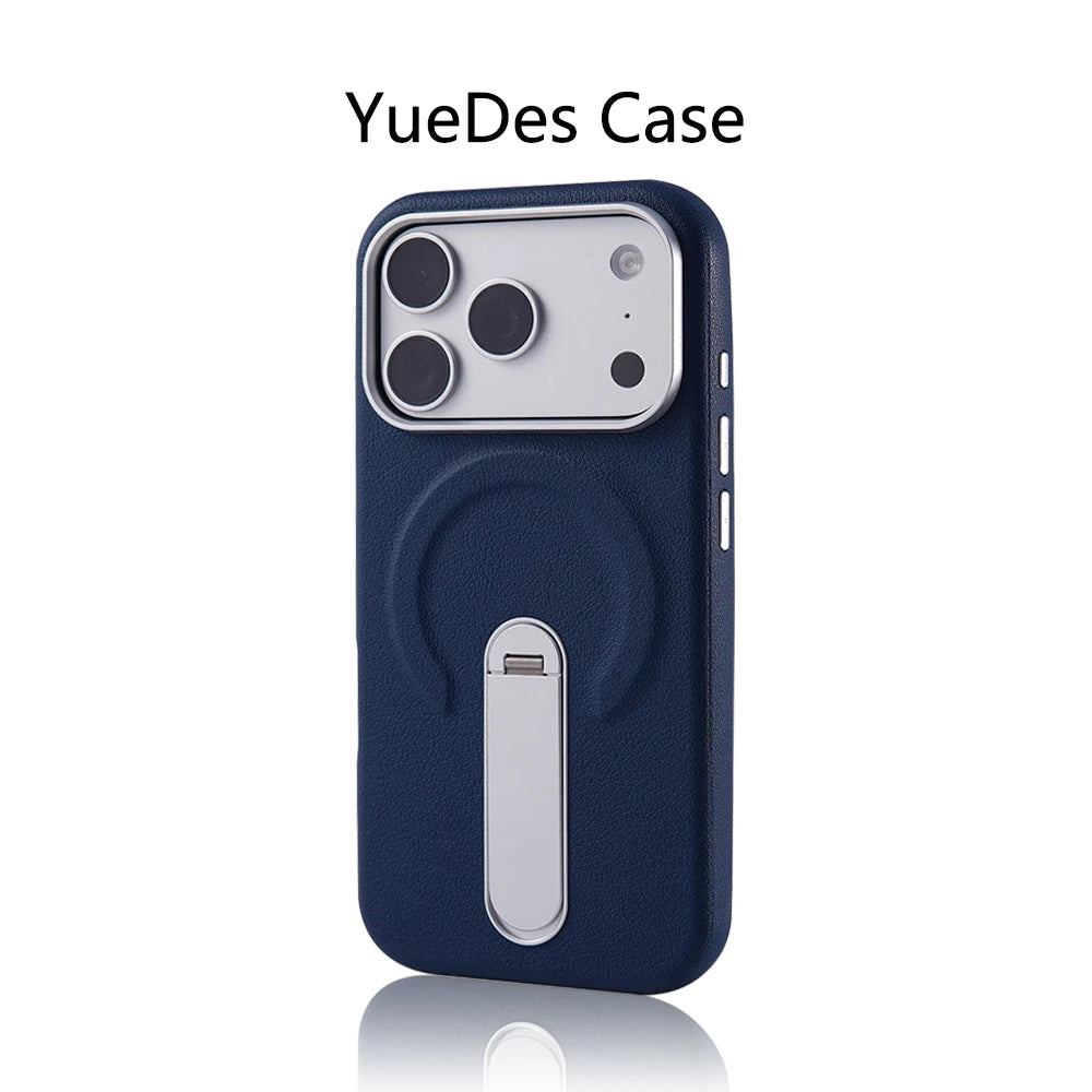 Luxury Rotation KickStand Business PU Leather Case For iPhone 17 Pro Max 16 15 14 13 For MagSafe Magnetic Matte Shockproof Cover