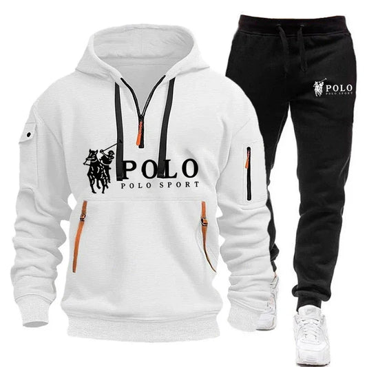 Autumn and Winter 2025 new Men's casual set, a fashionable outdoor hiking windproof and warm men's hoodie and pants 2-piece set