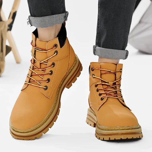 Handmade Outdoor Men Genuine Leather Boots Male Comfortable Business Party Casual Shoes Street Thick Sole Lace Up Shoes Big Size