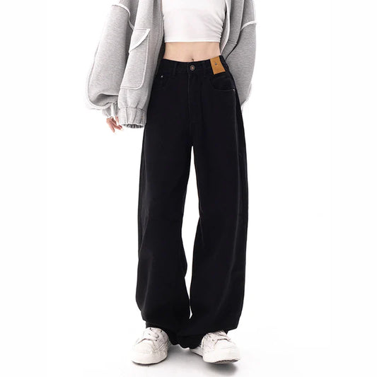 Black Baggy Straight Jeans Women Korean Fashion Streetwear High Waist Wide Leg Denim Pants Female Loose Mopping Jean Trouser Y2K