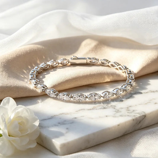 Bracelet tennis en moissanite taille marquise 3*6mm, entièrement serti de diamants, pour femme, style hip-hop, en argent sterling 925, pour mariage