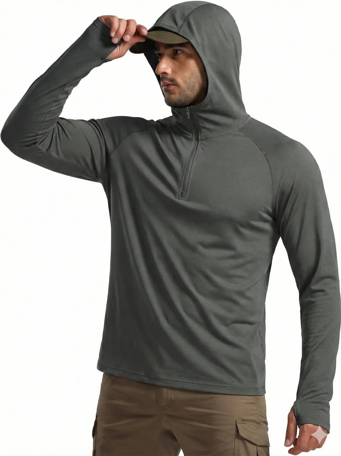 1/4 Zip Hooded Shirts Mens UPF 50+ Sun Protection Running Surfing Athletic Shirt Lightweight Rash Guard Long Sleeve