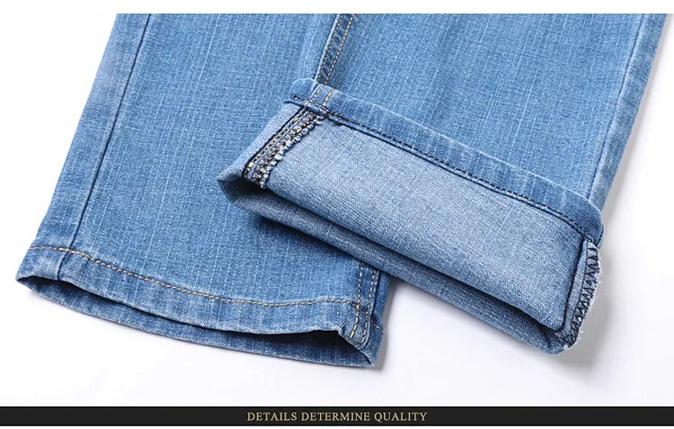 2025 New Light Blue Men's Comfort Soft Jeans Fashion Straight Business Pants Cotton Soft Casual Stretch Denim Trousers 28-40