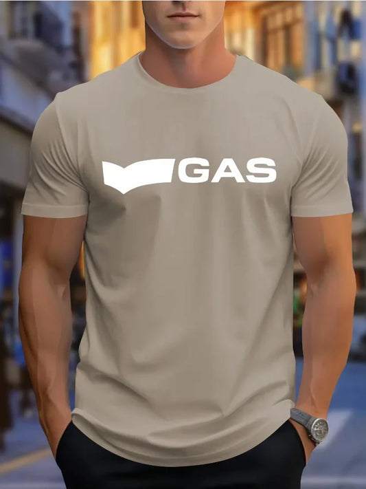 Men's Summer 100% Pure Cotton Fashionable Casual Sports Loose GAS Letter Pattern Printed Round Neck Short Sleeved T-shirt Top