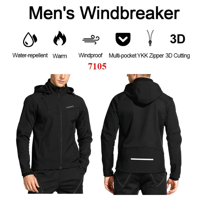 Men's Winter Cycling Jacket With Hood Warm Fleece Windbreaker Coat For Men Windproof Outdoor Man Cycling Clothing Hiking