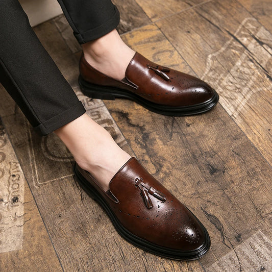 Brand Mens Leather Office Flats Wedding Banquet Luxury Loafers Comfortable Designer Oxfords Business Formal Korean Shoes for Men