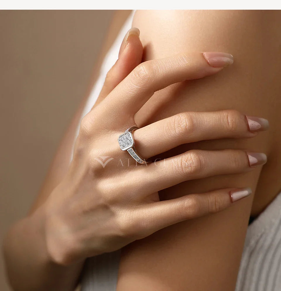 Bague ATTANGEMS carrée en moissanite DVVS1 en argent sterling 925, bagues de fiançailles classiques, alliance élégante, bijoux pour femme