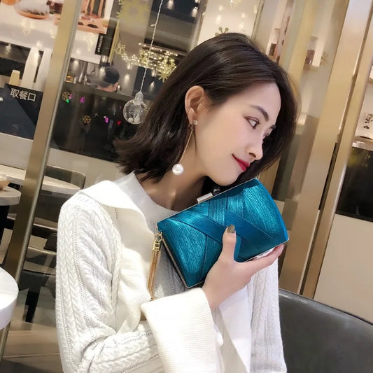 Silky Satin Tassel Banquet Bag, Women Elegant Chain Evening Clutch, Cheongsam Fashion Handbag