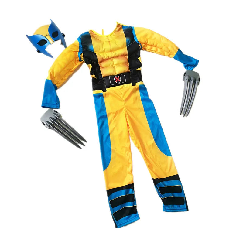 Muscle Costume Movie Superhero Mask Outfit Halloween Mask Performance Costume Children's Holiday Party Wolf Claws Props Gift