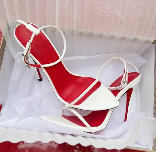 New 12cm minimalist ultra-fine straight strap high-heeled shoes with sexy lace up wristband, plus size slim heel bed sandals