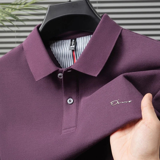 Brand 100%pure cotton short sleeve polo shirt men's new fashion letter embossed business casual solid color summer lapel T-shirt