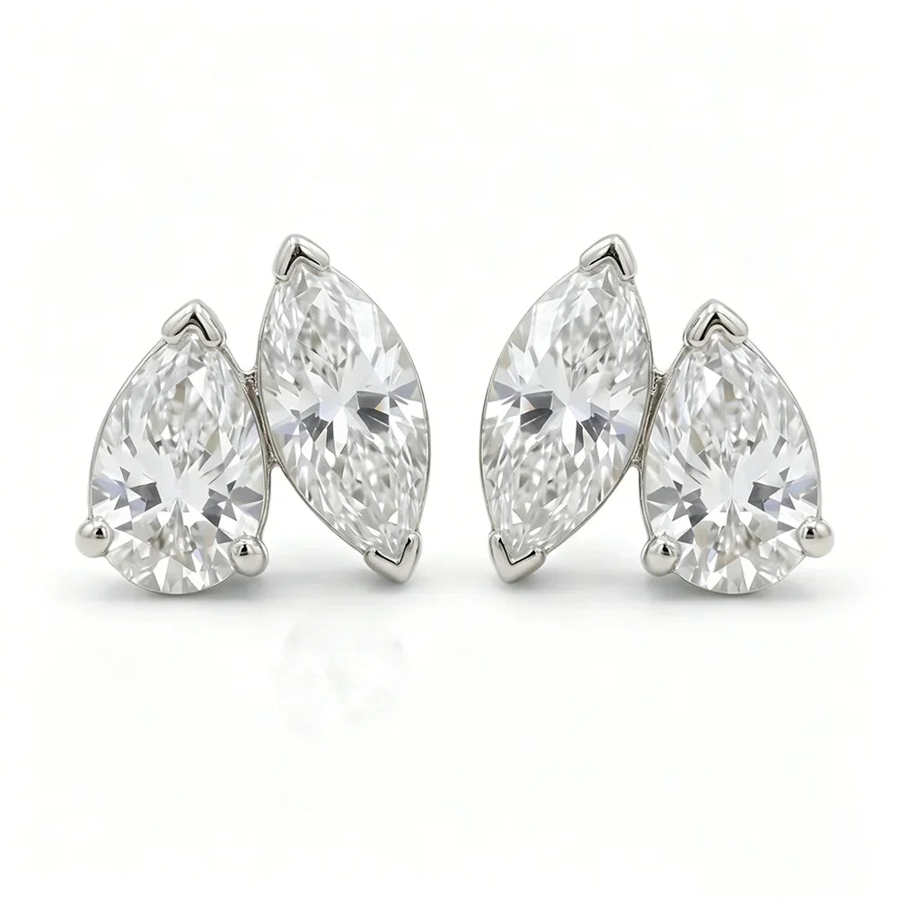 4cttw Marquise&Pear Cut Moissanite Stud Earrings with Certificate 2Diamond Ear Studs for Women Wedding S925 Silver Fine Jewelry
