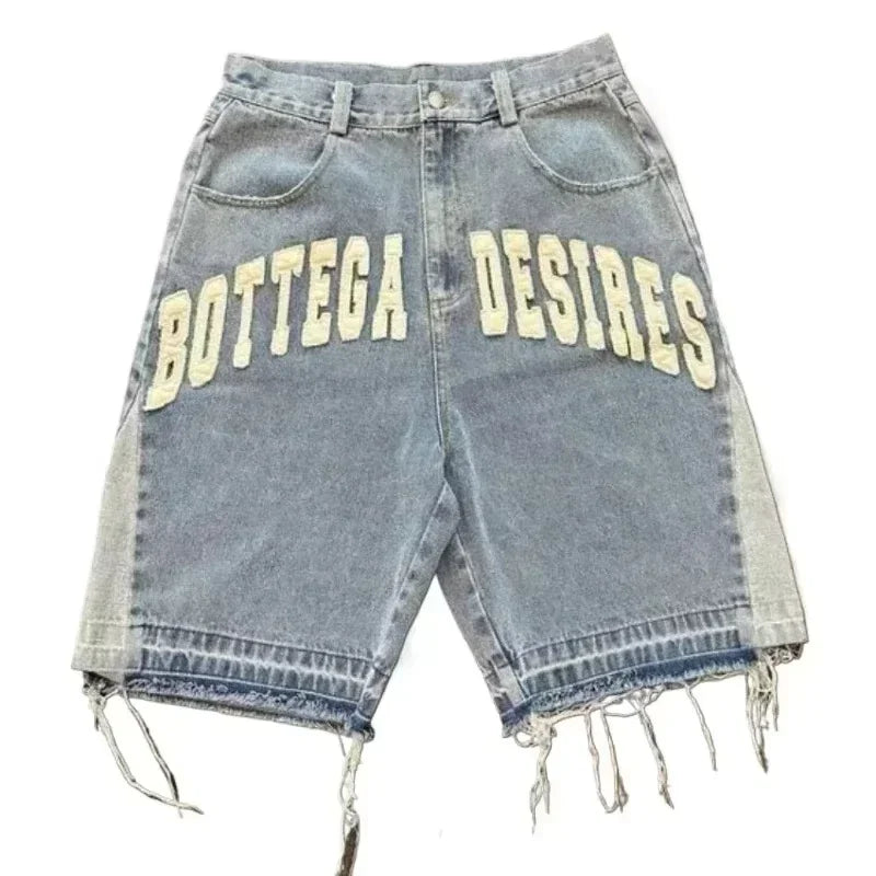 Y2K New Popular Denim Shorts Patch Vintage Shorts Men Women Street Hip Hop Fashion Harajuku Punk Loose High Waist Wide Leg Pants