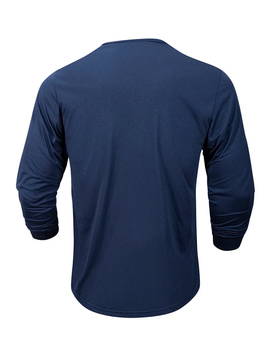 New Men's Henley T-shirts Long Sleeve Basic Casual Band Collar T Shirts Comfortable Soft Pullover Tops Male Tee