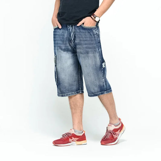 3/4 Shorts Men Jeans Shorts Men Vintage Streetwear Fashion Hi Street Denim Shorts Men Baggy Loose Male Bermuda Plus Size 46 44