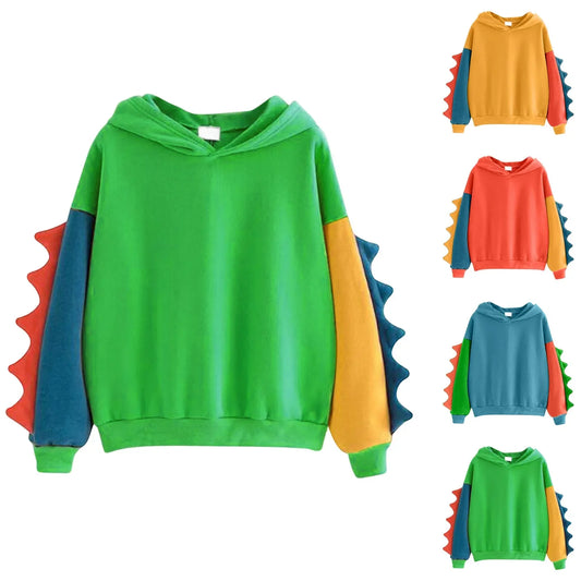 Women's Dinosaur Hoodies Fashionable Cute Solid Color Contrasting Dinosaur Loose Hoodies Comfortable Versatile Sweatshirts