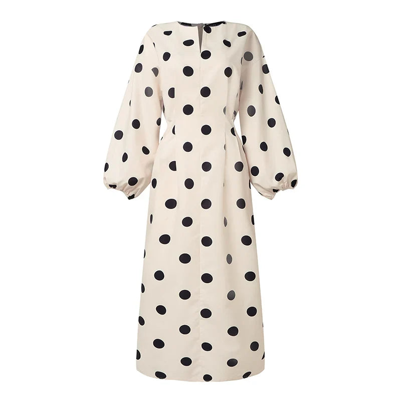 Elegant Women Dots Print Dress 2024 Summer Slim 3/4 Sleeve Vestidos Fashion V-Neck Party Midi Robe Office Pocket Dresses