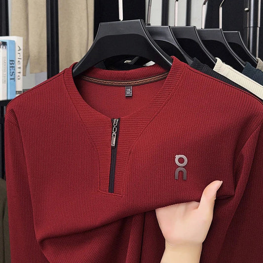 Long Sleeved T-shirt Sweatshirt Men's Autumn New Item Business Casual Skin Friendly Elastic Top Men's Zipper Bottom Shirt