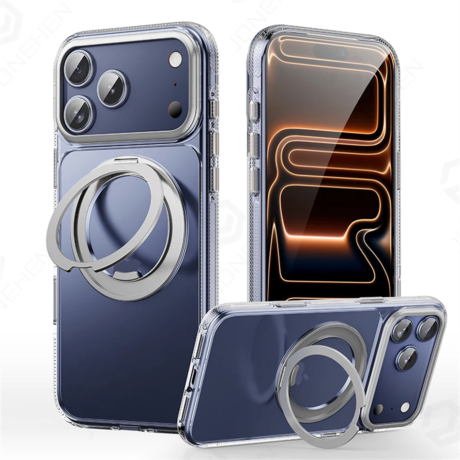 360° Mechanical Torque-Sound Rotating Holder Magnetic Case For iPhone Air 16 15 Plus 14 13 17 Pro Max Armor Cover For Magsafe