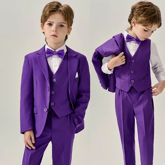 Boys Dark Green Jakcet Vest Pants Bowtie Evening Party Dress Children Wedding Photograph Suit Kids Ceremony Performance Costume