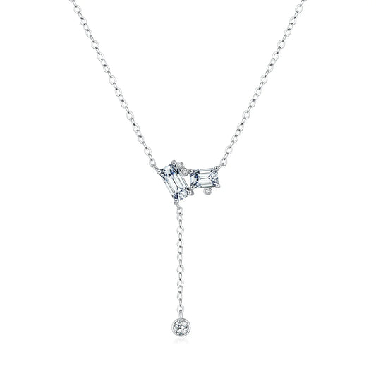925 Sterling Silver Exquisite Rectangle Clear CZ Link Chain Lariat Y Shape Pendant Necklaces For Women Fine Jewelry