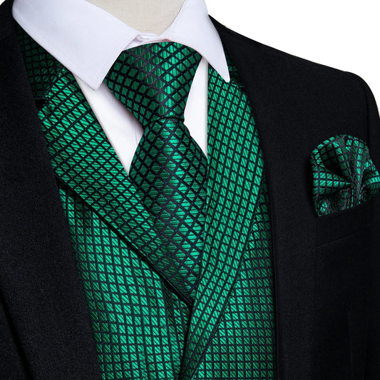 Victorian Vest Tie Set Green Plaid Gothic Waistcoat Sleeveless Jacket for Men Wedding Party Tuxedo Men's Soical Clothing