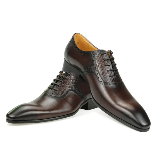 Mens Oxfords Shoes Business Lace-up Leather Office Brogue Pointed Formal Dress Wedding Party Shoe for Coffee Black Plus Size