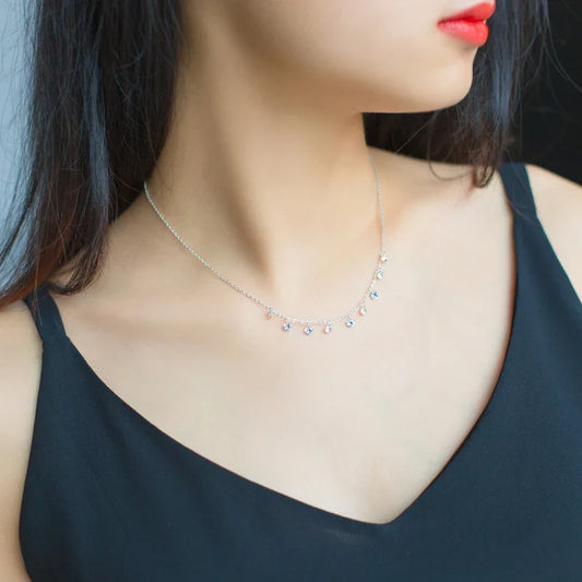 New Luxury Paved Round CZ Link Chain Necklace Female Brand Short Metal Necklaces 925 Sterling Silver Wedding Jewelry