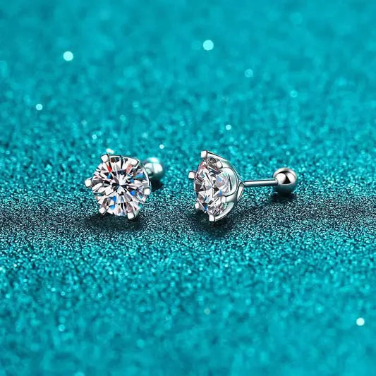 0.2ct 0.5ct 1ct 2ct Moissanite Stud Earrings For Women Screw Thread Ear Studs 925 Sterling Silver Earring Fine Jewelry