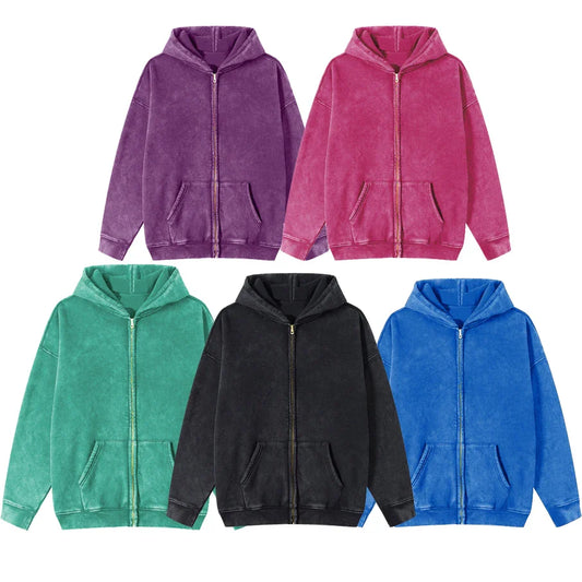 Autumn Solid Color 100% Cotton Women Washed Hoodie Sport Casual Zipper Hoody Y2K Jogging Streetwear Harajuku Soft Hoodies