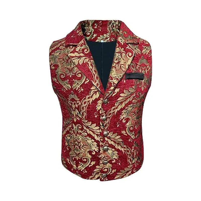 Four Seasons Men Suit Vest Contrast Color Printed Male Vest Slim Single-breasted Sleeveless Versatile Man Waistcoat