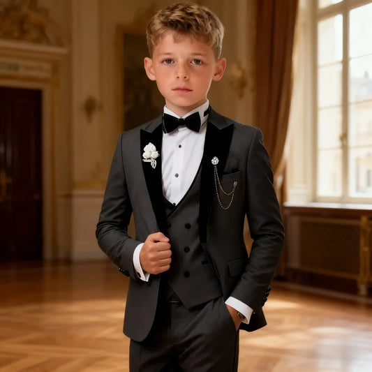 10 Days Delivery Formal Suit For Children Wedding Suit For Boy Suit School Graduation Black Velvet Lapels Stage Performance