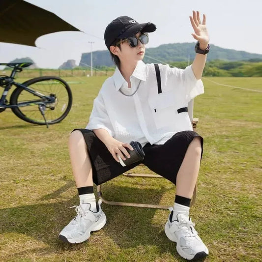 Summer Short-sleeved Shirt 8 To 10 Year Old Boy Clothes Child Sets Boys Clothing 7 Years Children's From 4 Korean Kids Cotton 14