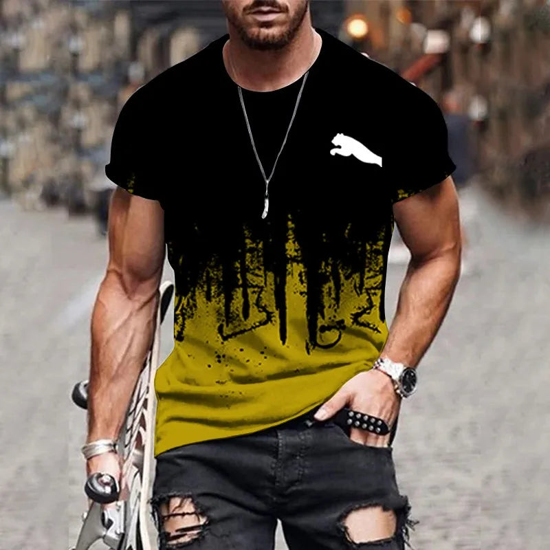 2024 Men's T-shirt gradient design printed casual short sleeved T-shirt outdoor street fashion men shirt plus size clothing 