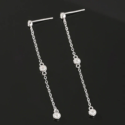 2.5mm Bubbles Tassel All Moissanite Drop Earrings for Women Sparkling Round Cut Female Jewelry S925 Sterling Silver