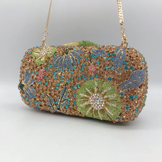 Chinese Manufacturer Flower Shape Surface Diamond-Studded Metal Material Evening Bag for Women