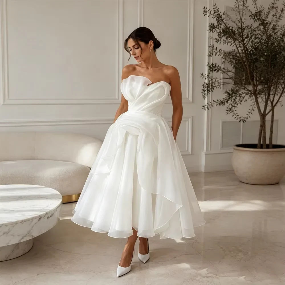 Midi Simple Wedding Dress 2026 Organza A Line Bridal Gown Corset Back Short Reception Dress Civil свадебное платье Customized