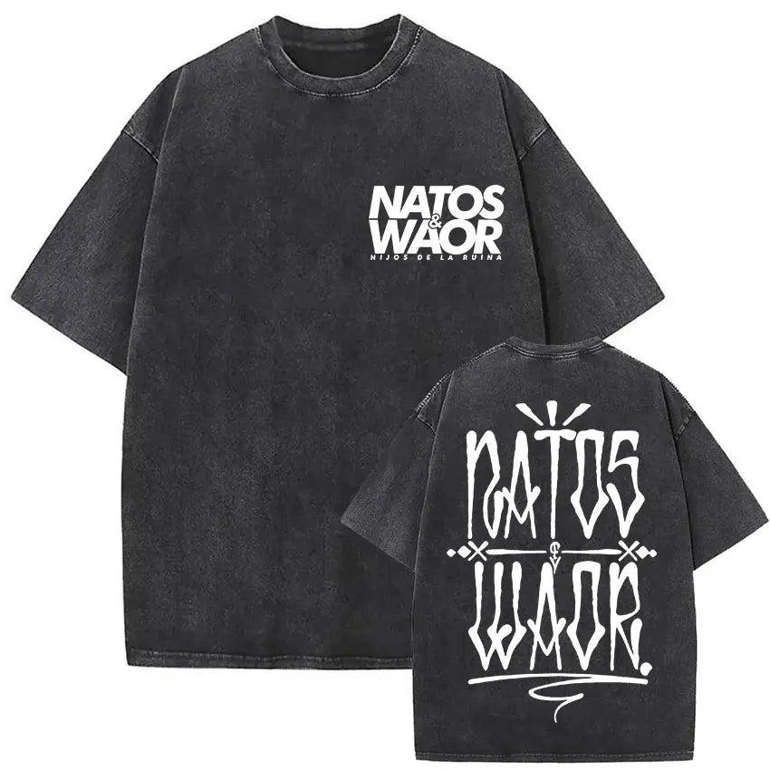 Washed Vintage NATOS WAOR Hijos De La Ruina Logo Album Merch T Shirts Men's Women Hip Hop Gothic Short Sleeve T-shirt Streetwear