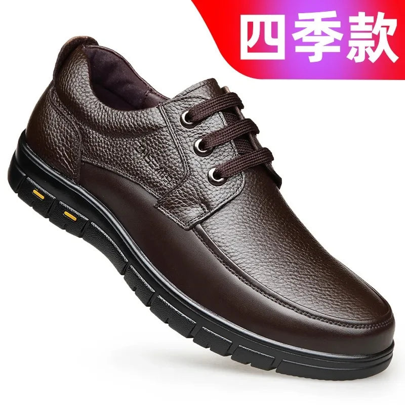 Men PU leather Casual Shoes Soft Sole Lace-up Luxury Brand Middle-aged Old Man Dad Lightweight Loafers Shoes Zapatillas