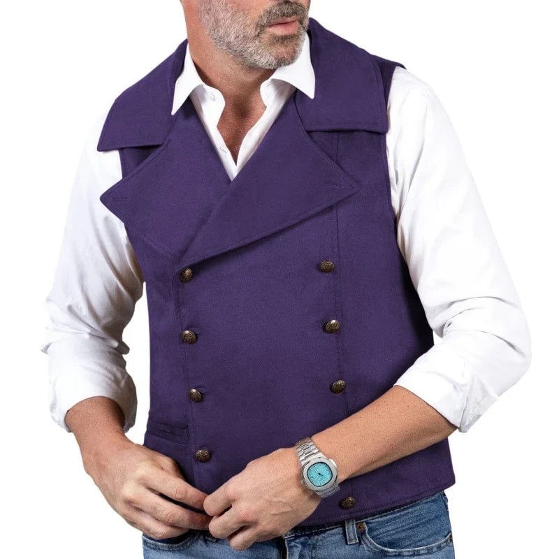 Men Vest Brown Double Button Frosted Velvet Waistcoat For Banquet Birthday Wedding Business Work Formal Set Men Suit Vest