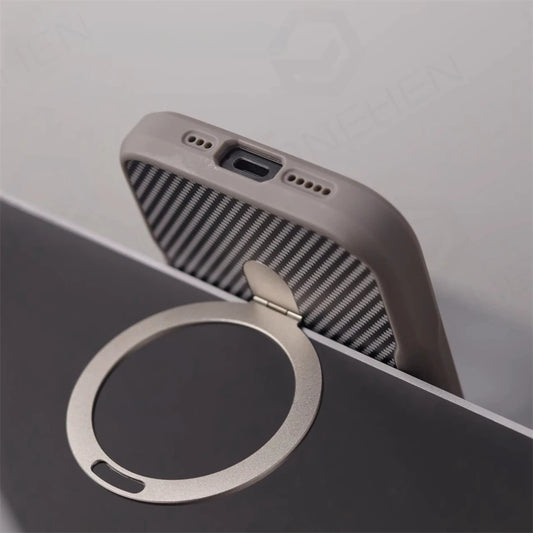 Luxury For Magsafe Shockproof Frame Armor Case For iPhone 13 15 12 14 16 17 Pro Max Metal Bracket Carbon Fiber Pattern Cover