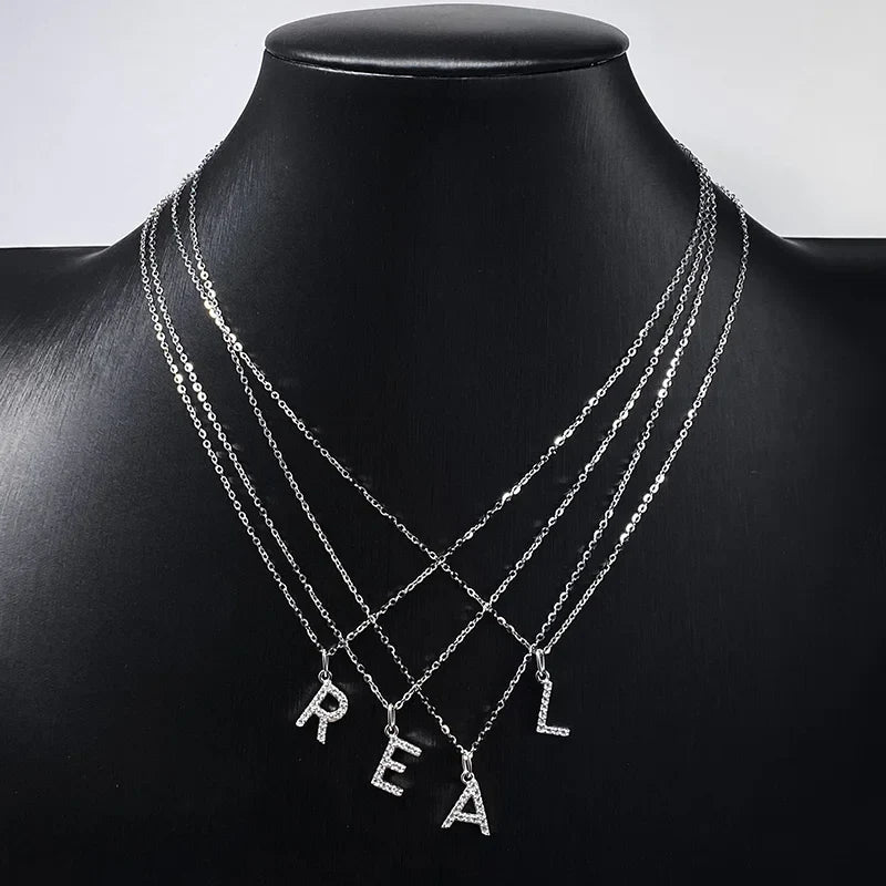 26 Letter Pendant All Moissanite Necklace for Women Small Size Jewelry Name Chain 100% Real S925 Sterling Silver Jewelry