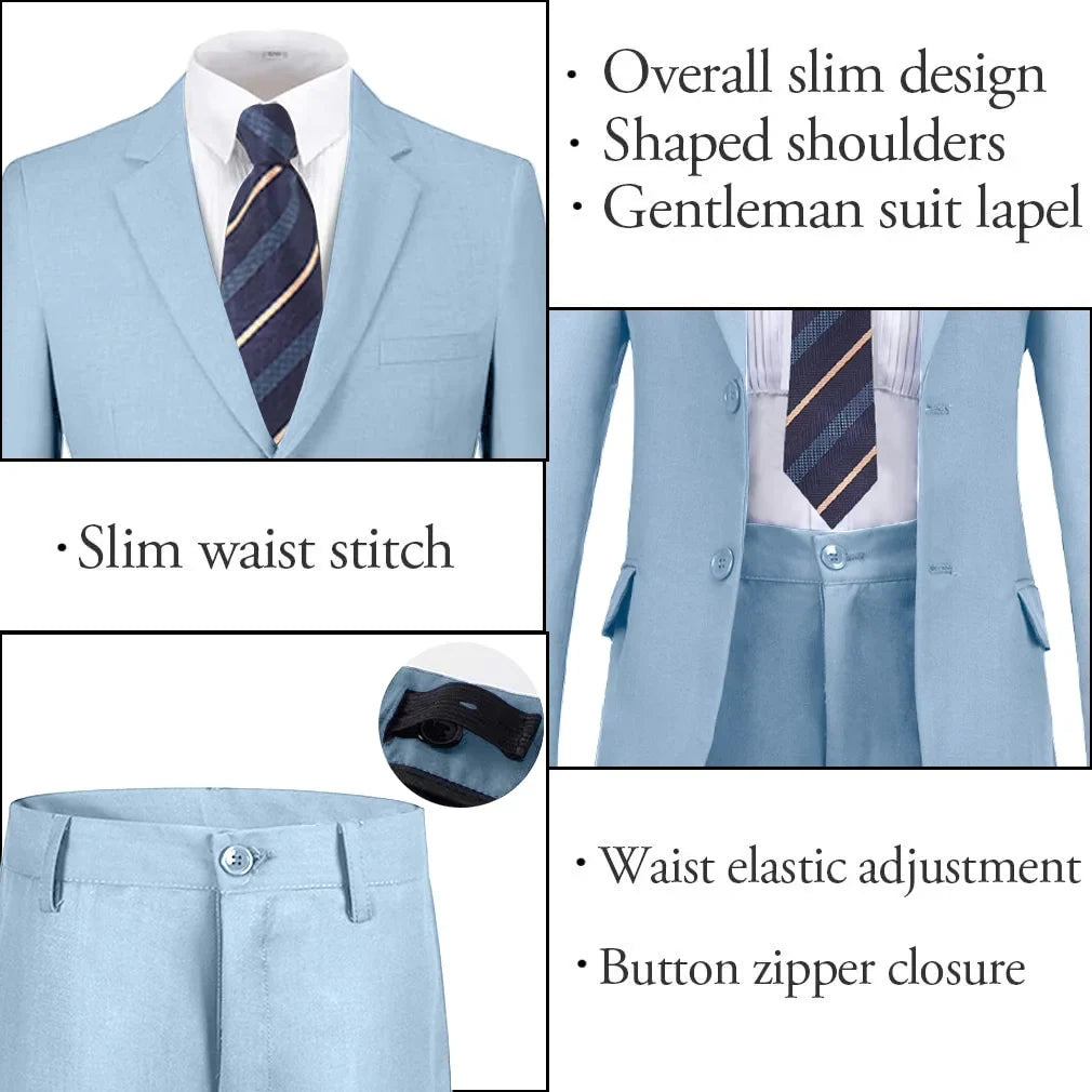 Boys Suit 5-piece Jacket Vest Pants Pocket Shirt Tie Random Casual Formal Wedding Teen Suit Dress School Uniform Size 4-16Y