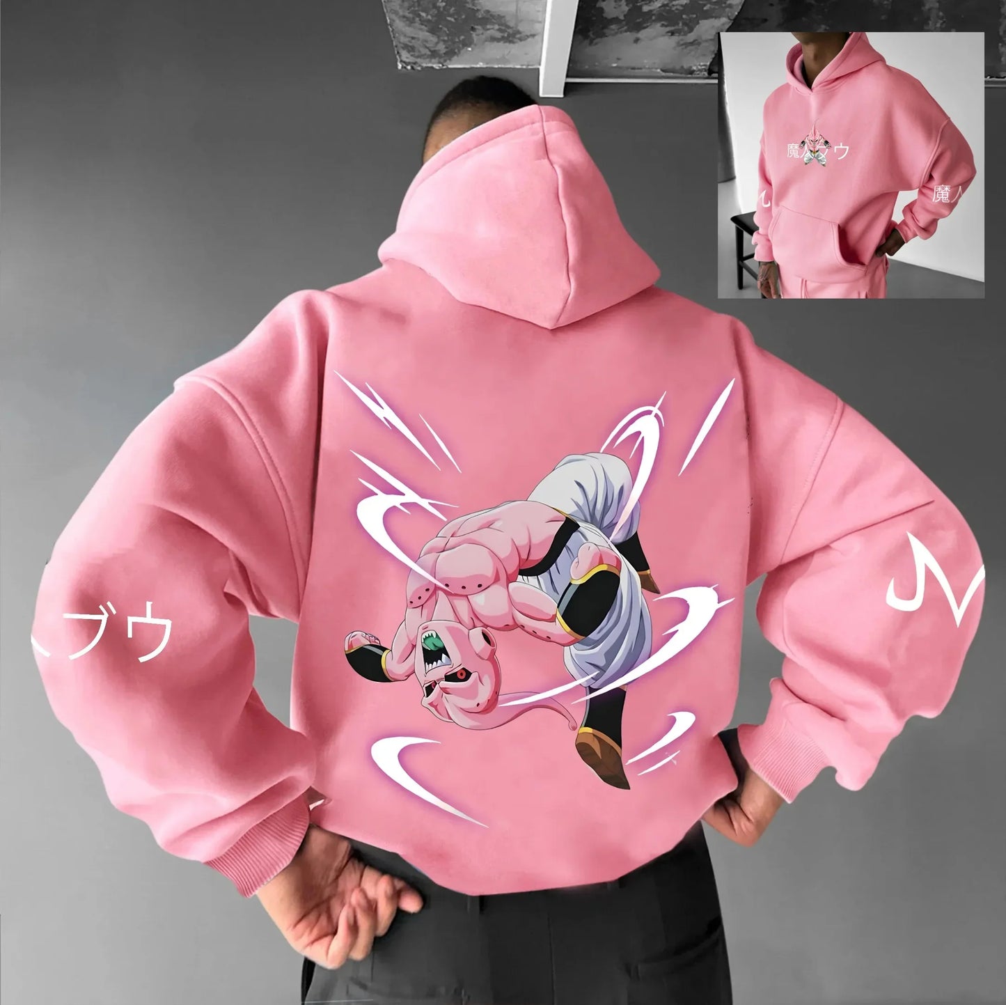 2026 Autumn Winter Dragon Ball Hoodie High Quality 100% Cotton Majin Buu Print Unisex Oversized Casual Pullover for Adults Kids